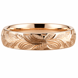 Leaf hand engraved wedding band. in 18ct rose gold. Made in the UK.