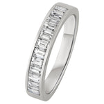 Bespoke half eternity ring with twelve vertically aligned baguette-cut diamonds. Made in the UK