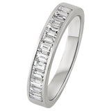 Bespoke half eternity ring with twelve vertically aligned baguette-cut diamonds. Made in the UK
