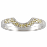curved band with natural sapphire wedding ring in platinum.