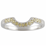curved band with natural sapphire wedding ring in platinum.