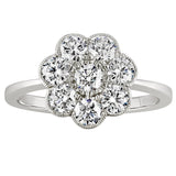 Edwardian style diamond cluster ring is set with eight diamonds in platinum. Made in the UK