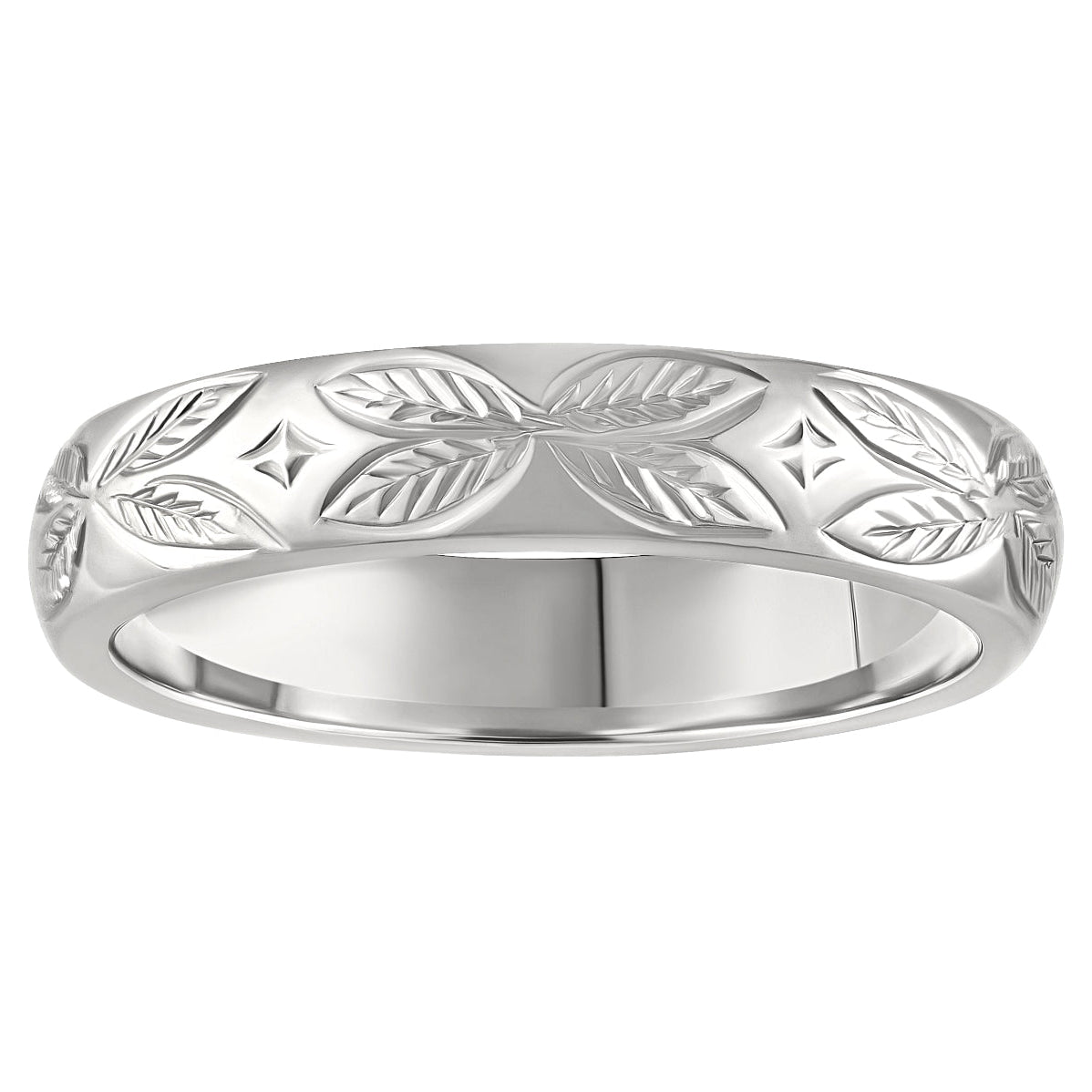 Floral engraved wedding band in plaitnum. made in hatton garden