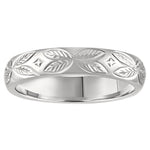 Floral engraved wedding band in plaitnum. made in hatton garden