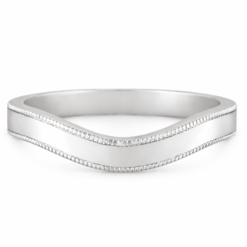 wishbone wedding band with millegrain in platinum. Made in London UK