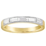 two tone baguette cut diamond wedding ring with millegrain. Made in London