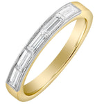 Two tone half eternity wedding ring with millegrain. Made in Hatton Garden
