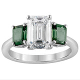 Bespoke Lab Grown Diamond and Green Sapphire Ring in Platinum
