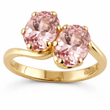 Toi et moi ring with morganite gemstones in 18ct yellow. Made in Hatton Garden , UK.
