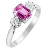 Pink Sapphire and Diamond Three Stone Ring