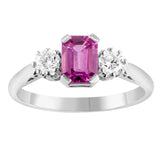 Pink Sapphire and Diamond Three Stone Ring