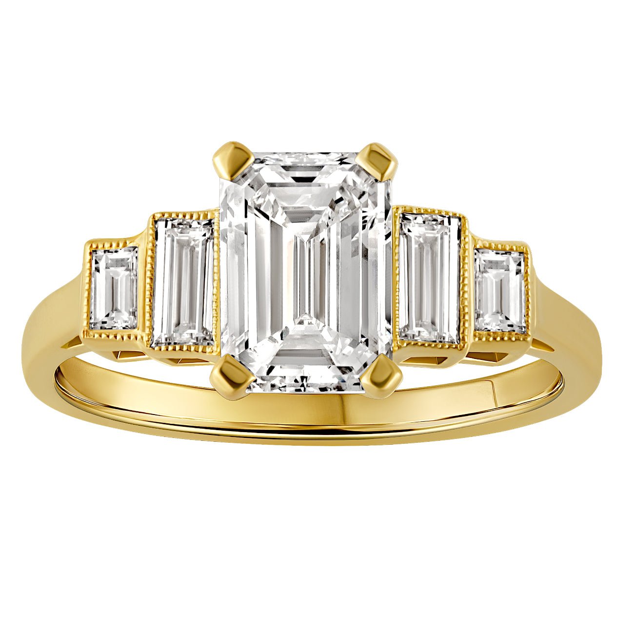 Art Deco 5 stone diamond engagement ring in 18ct yellow. Made in the UK.