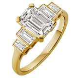 Emerald Cut Diamond Ring with Baguettes in 18ct Yellow Gold. Made in the Hatton Garden