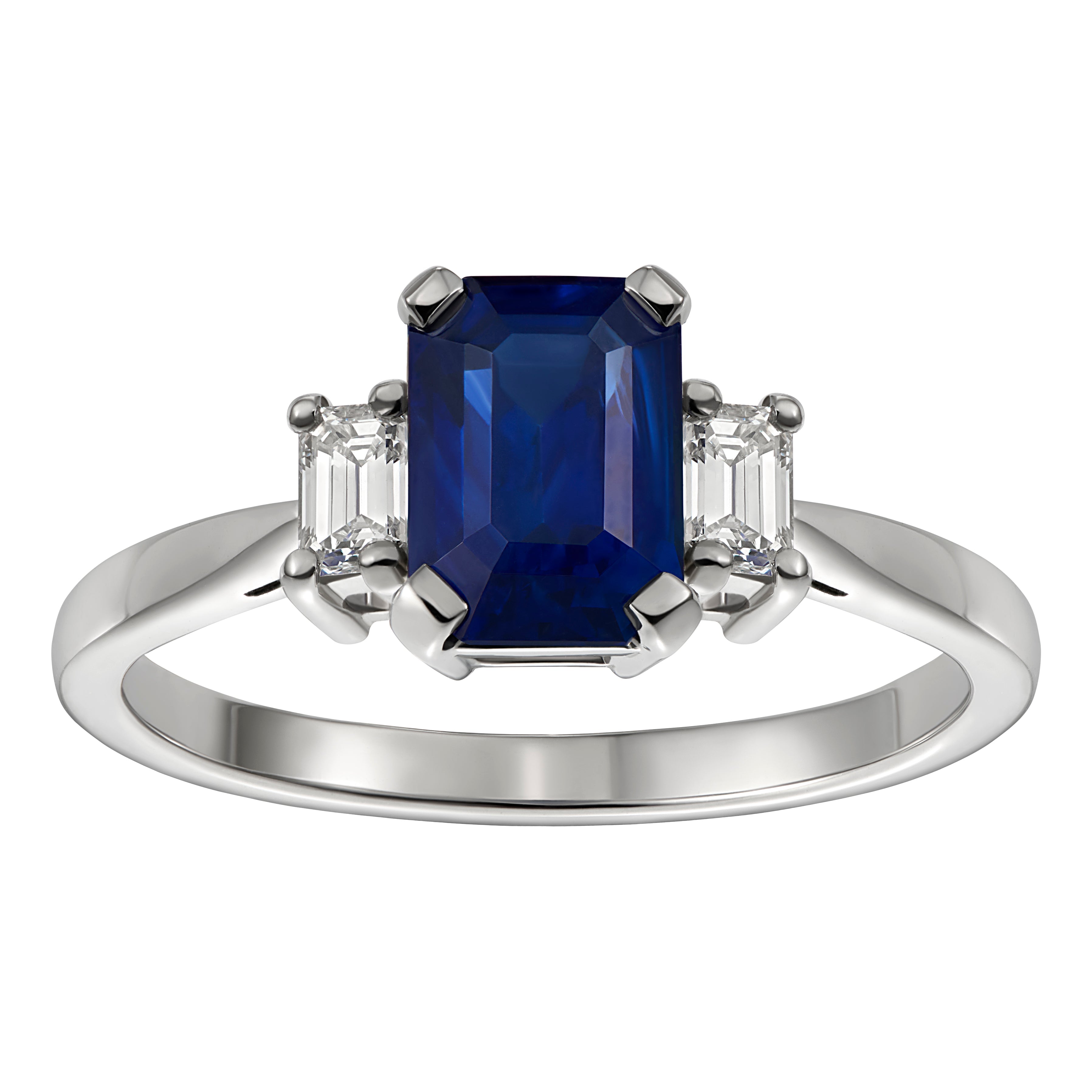 Emerald Cut Sapphire with Diamond Platinum Ring
