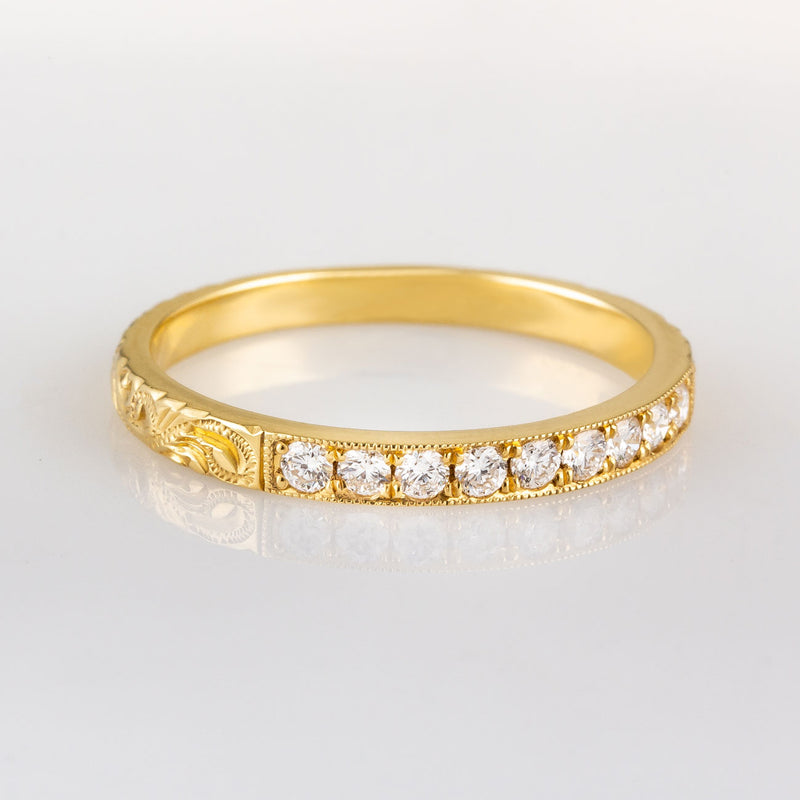 Engraved diamond wedding ring