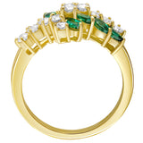 Large cluster ring with marquise-cut emeralds and round diamonds. Vintage style. Made in London.