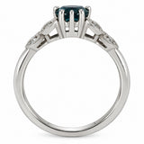 Montana Teal sapphire ring with floral diamond leaves in platinum