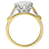 Vintage style engagement ring with round-cut lab grown diamonds and diamond shoulders