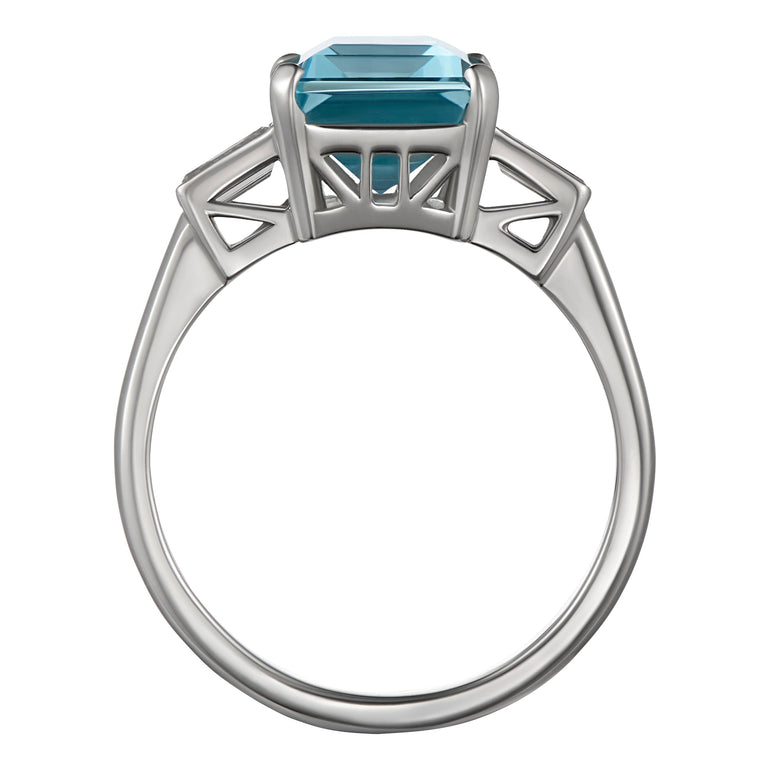Aquamarine and Diamond Platinum Engagement Ring 