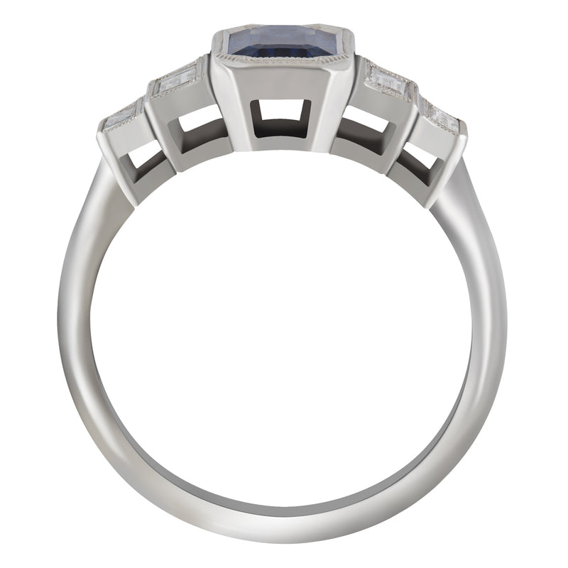 Art Deco blue sapphire engagement ring in platinum