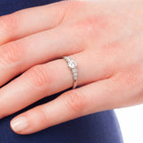 Art Deco diamond ring worn by model on hand