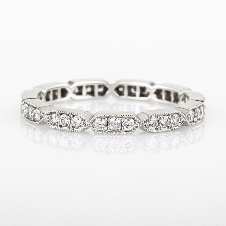 Art Deco diamond wedding or full eternity ring in white gold