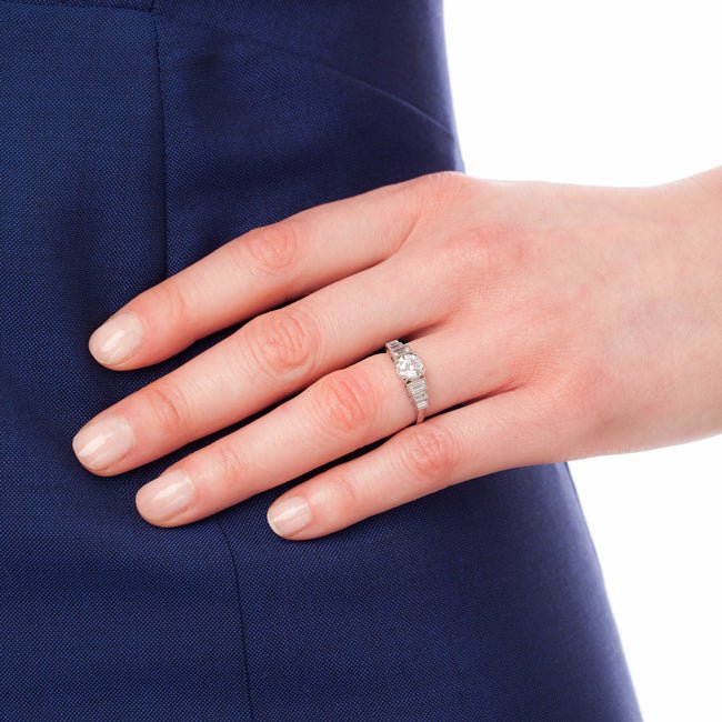 Art Deco round lab grown diamond engagement ring in platinum