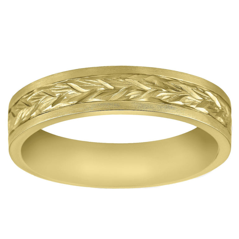 Botanical-inspired wedding ring in yellow gold