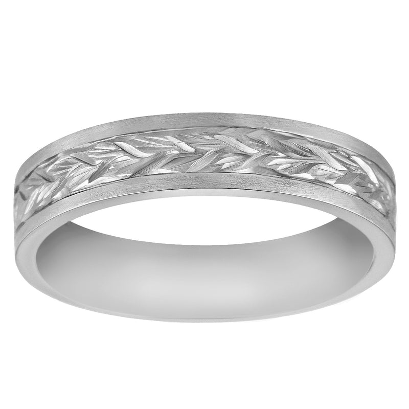 Botanical leaves engraved wedding ring in platinum
