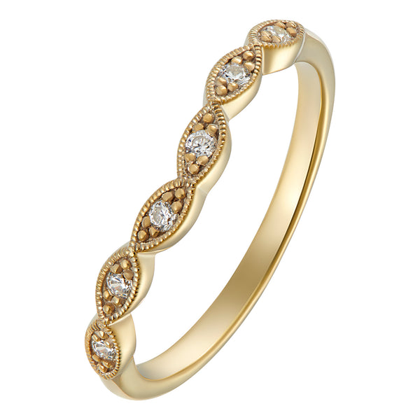 Curved yellow gold diamond wedding ring