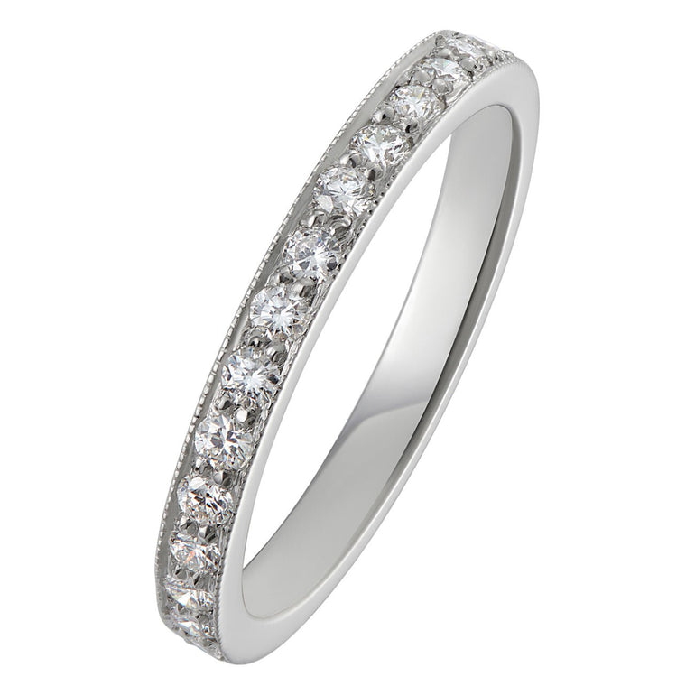 Vintage style diamond and white gold wedding band