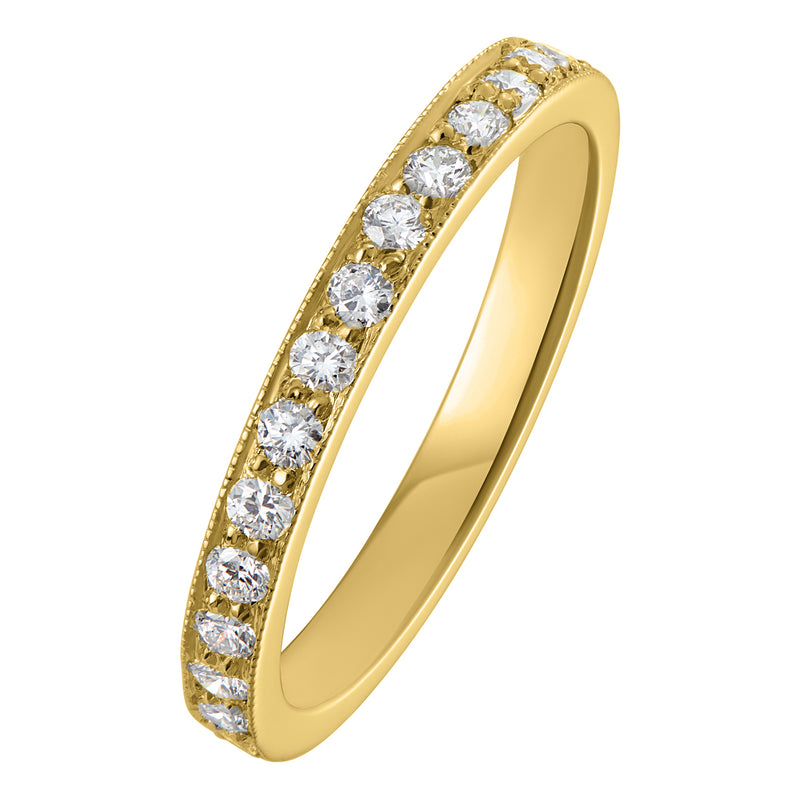 Diamond and yellow gold wedding band in 2.5mm width