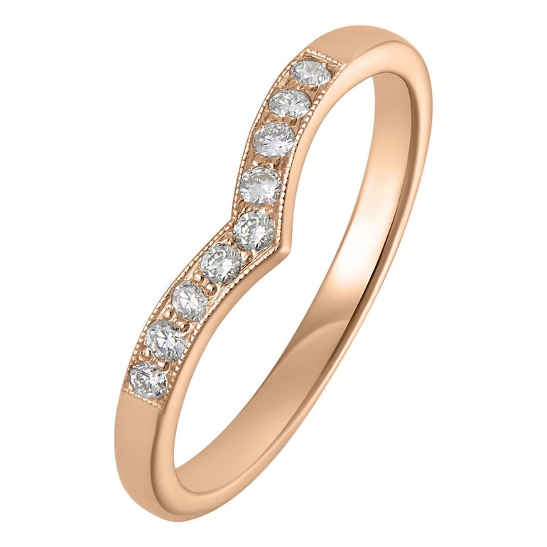 Diamond wishbone wedding ring in 18ct rose gold