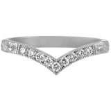 Diamond wishbone wedding ring in platinum with engraved paisley pattern