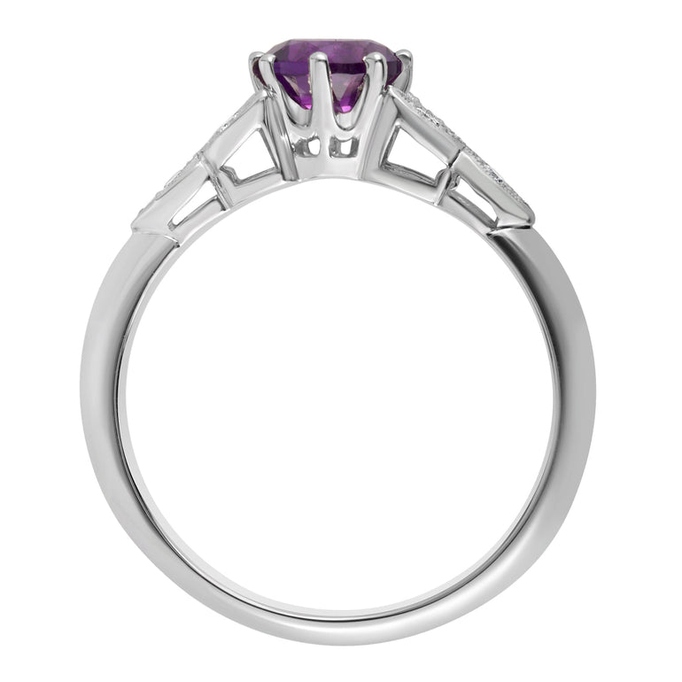Edwardian floral amethyst and diamond engagement ring in platinum