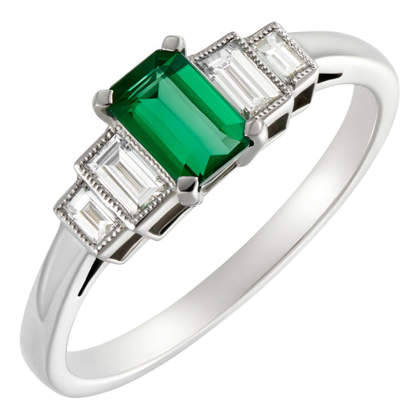 Emerald and diamond engagement ring