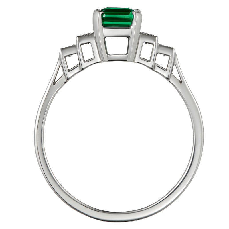Emerald-cut emerald ring with baguette diamonds 1930s style