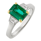 Art deco engagement ring with Emerald and diamonds set in 18ct yellow and platinum. Made in London