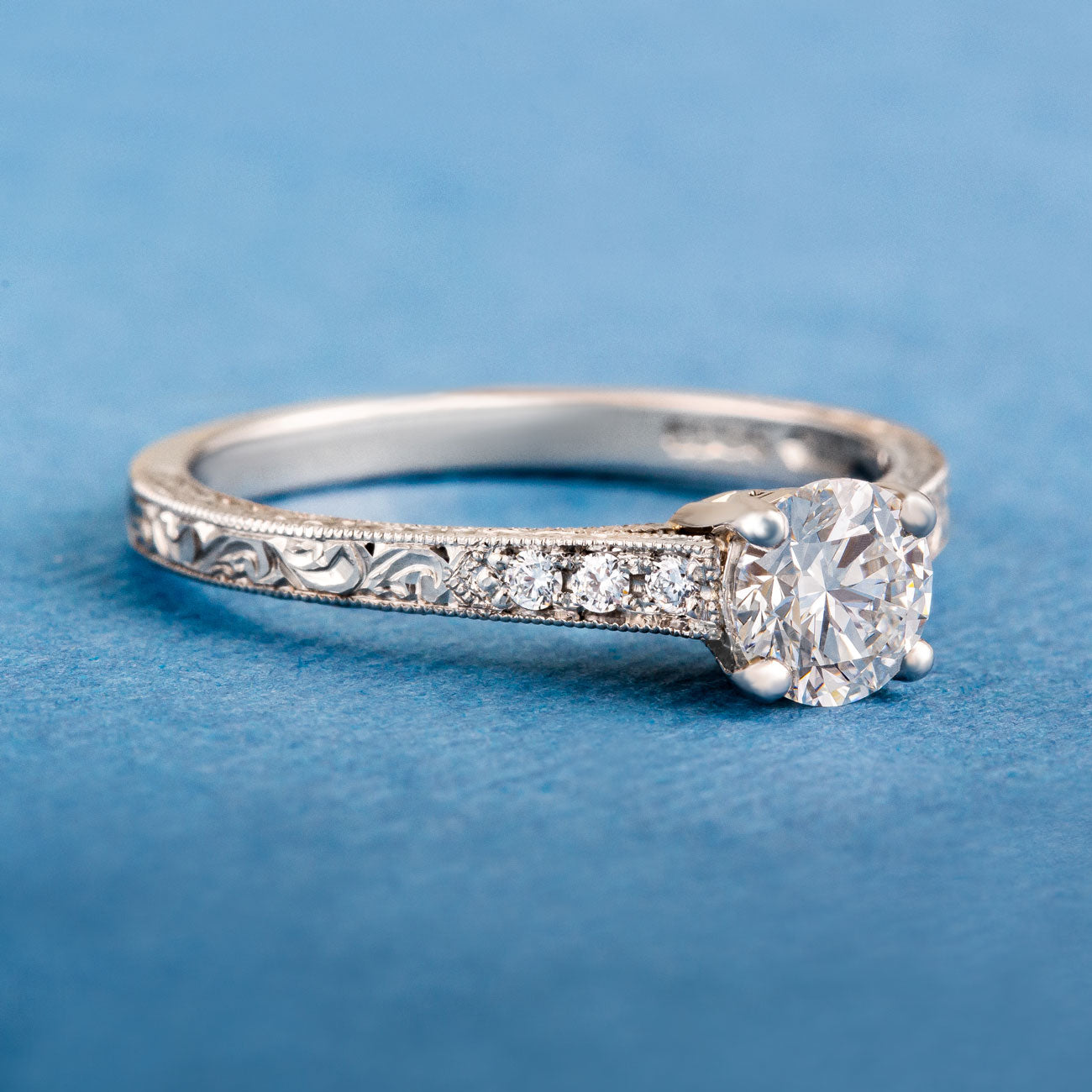 Vintage Scroll Pattern Engraved Diamond Engagement Ring | Hatton Garden ...