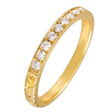 Engraved diamond wedding ring in yellow gold