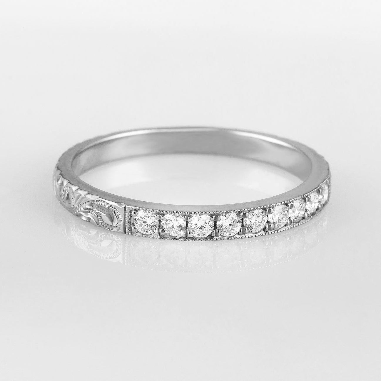Platinum Hand Engraved Diamond Wedding Band | London Victorian Ring Co ...