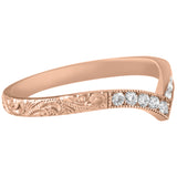 Engraved rose gold diamond v-shaped wedding ring in paisley pattern