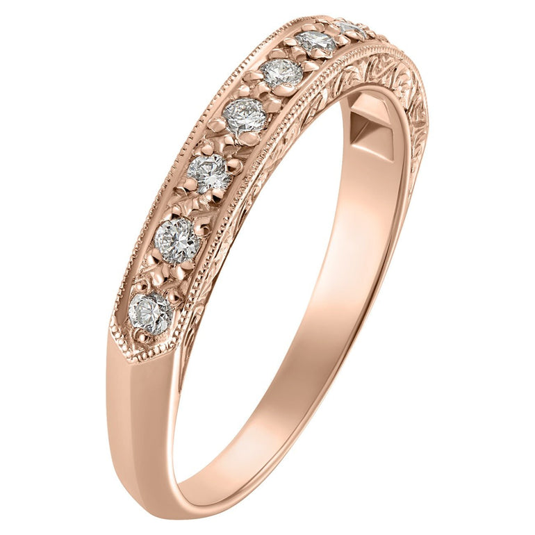 Engraved vintage diamond wedding ring in 18ct rose gold
