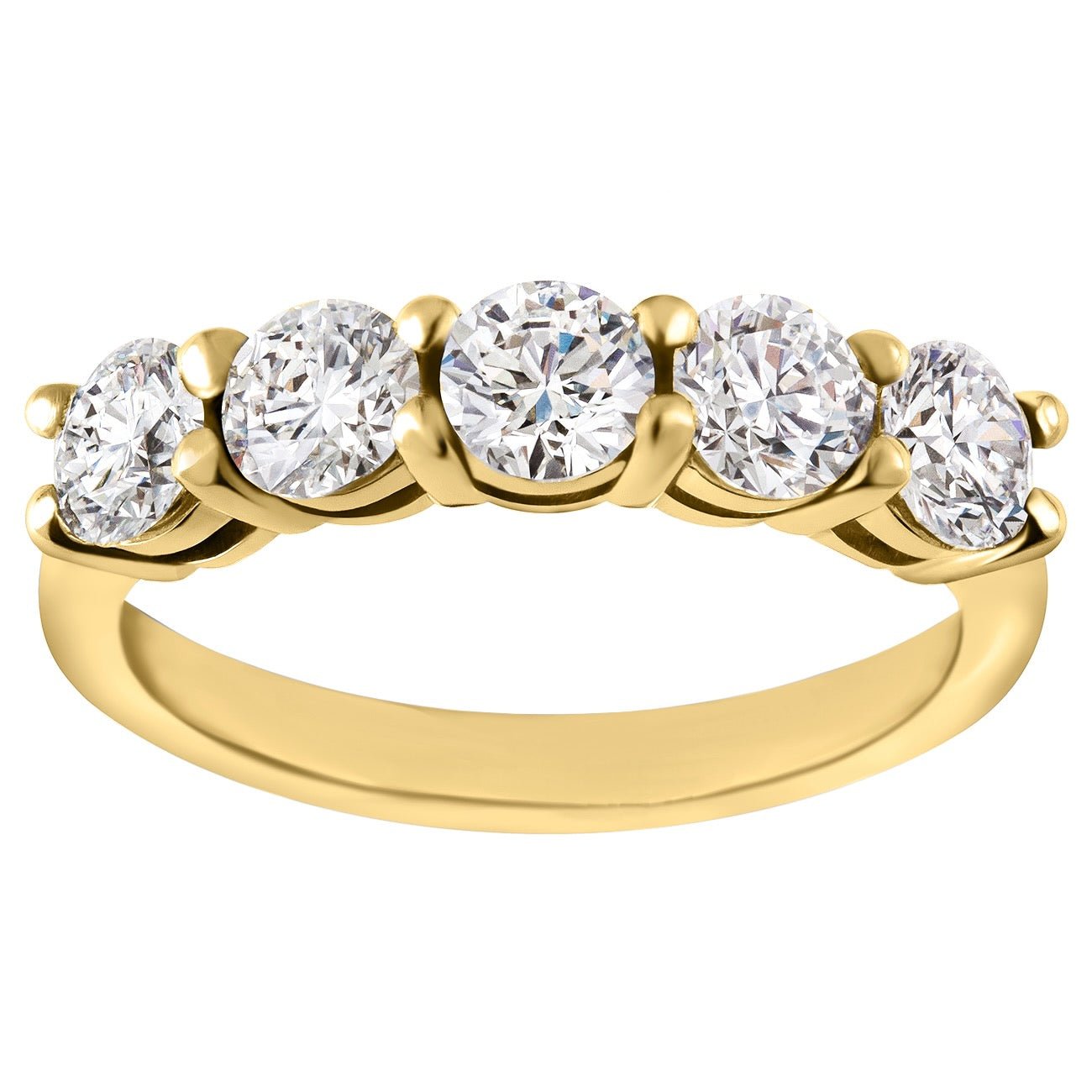 Five stone diamond engagement wedding or eternity ring in yellow gold