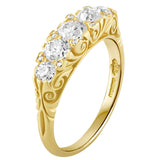 Vintage style 5 stone diamond engagement ring in 18ct yellow gold. Made in London