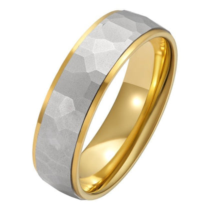 Hammered Platinum Wedding Band Yellow Gold Borders 6mm