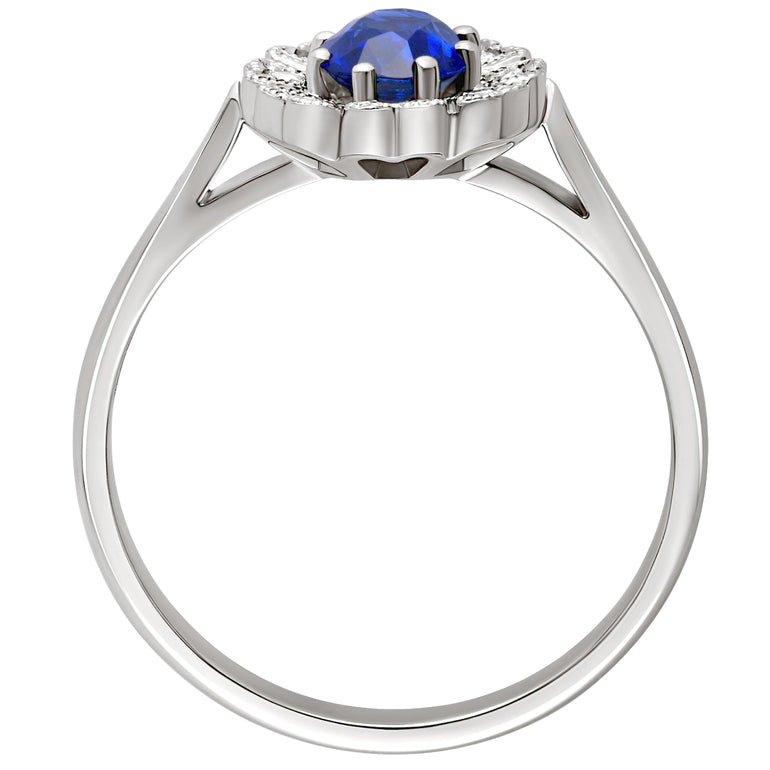 cluster ring with blue sapphire in platinum. made in hatton garden