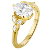 Oval cut lab grown diamond and marquise diamond floral engagement ring. Made in Hatton Garden.