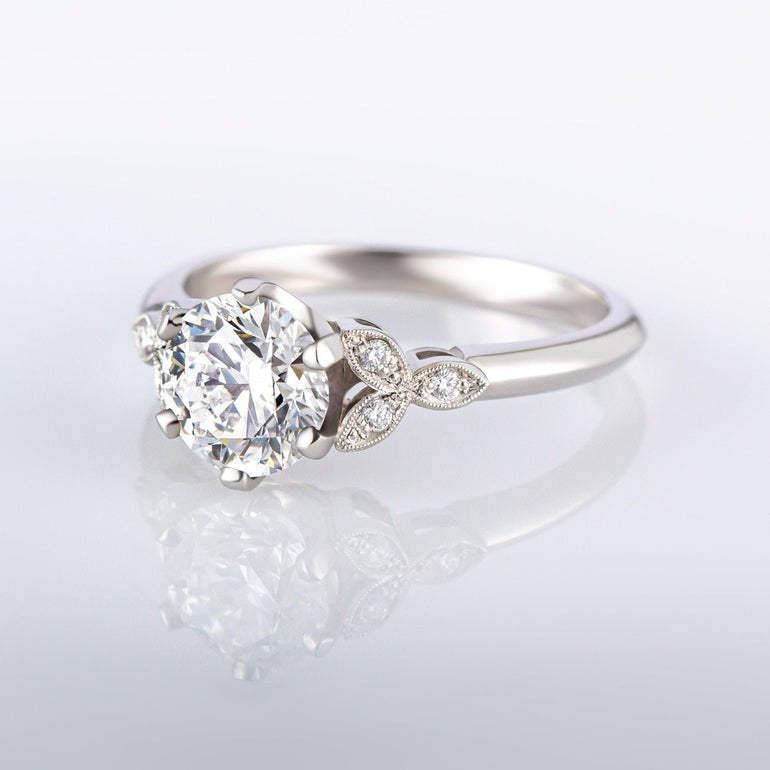 Lab grown diamond ring with Edwardian floral lab grown diamonds