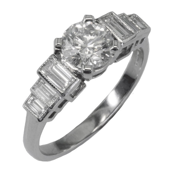 Lab grown round diamond engagement in the late Art Deco style in platinum
